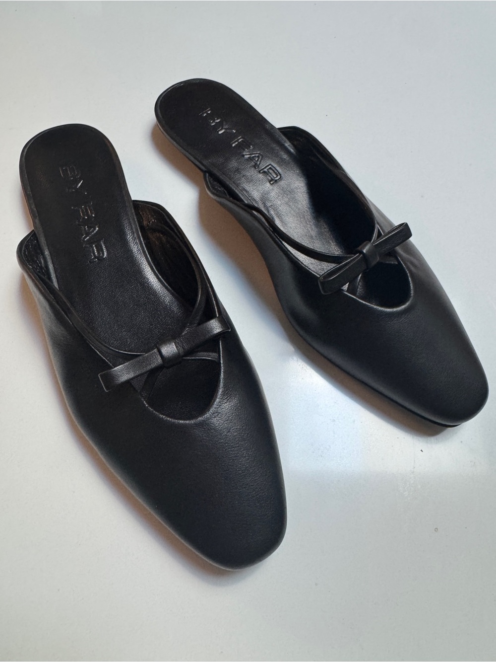 BY FAR Leather Bow Ballerina Mules